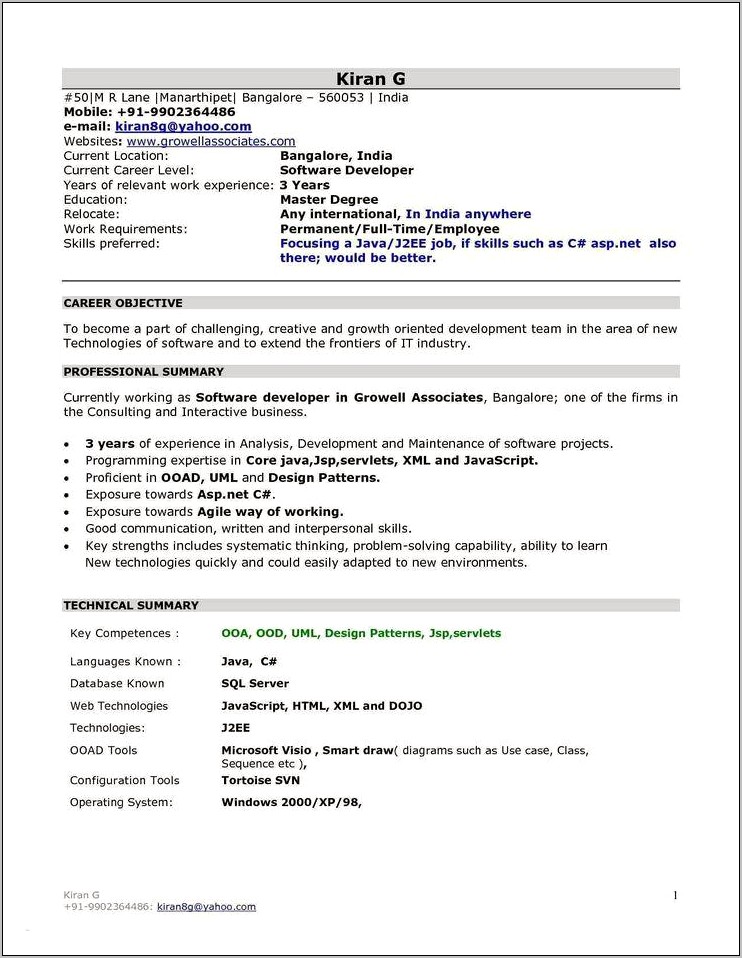 Net Sample Resume For 3 Years Experience