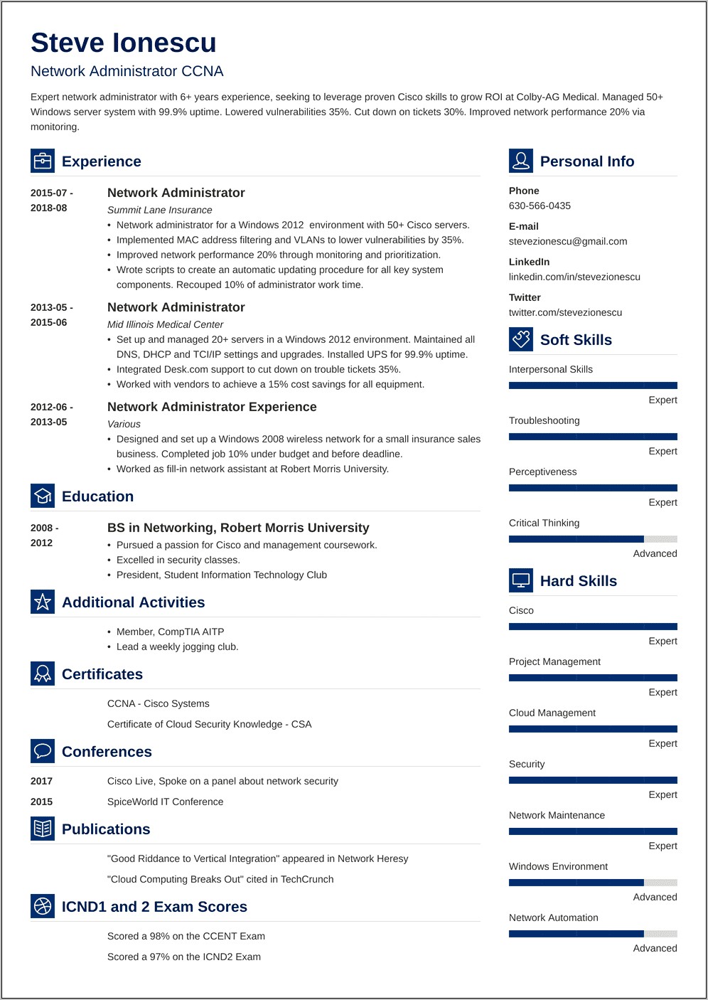 Network Administrator Job Experience Resume 2 Years
