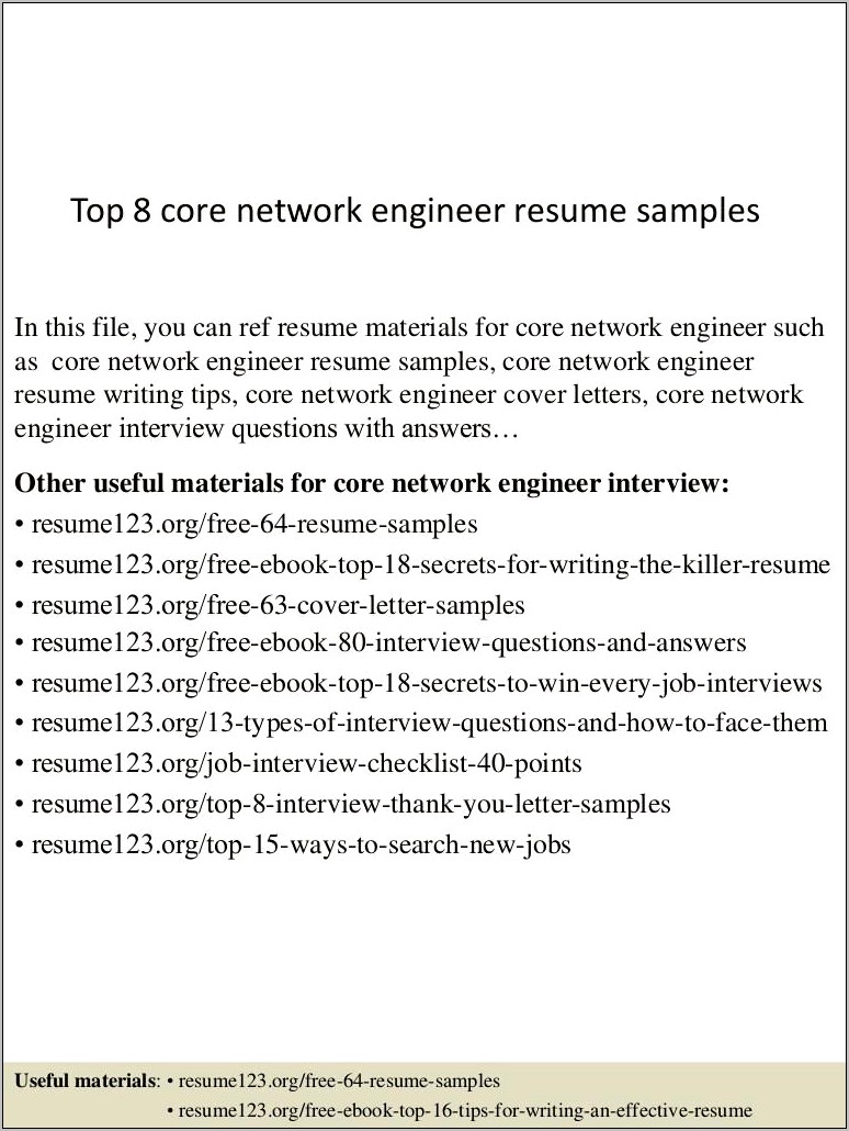 Network Engineer Cover Letter Resume Sample