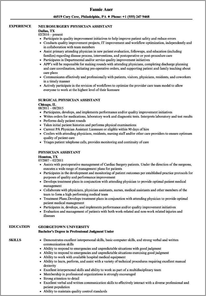 Neuro Interventional Physician Assistant Resume Sample