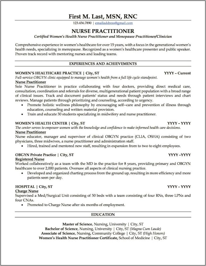New Grad Rn Resume Clinical Experience