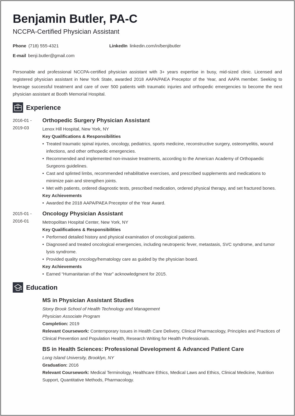 New Graduate Physician Assistant Resume Examples
