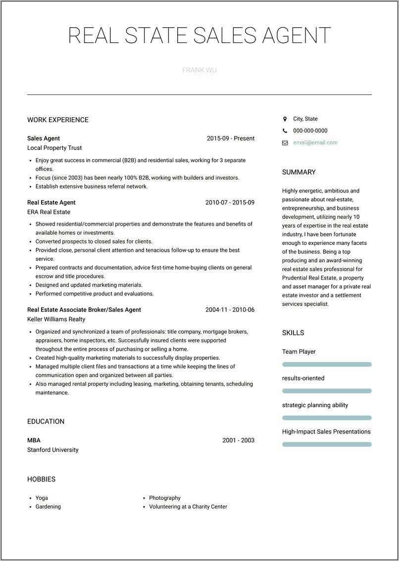 New Homes Sales Consultant Resume Sample