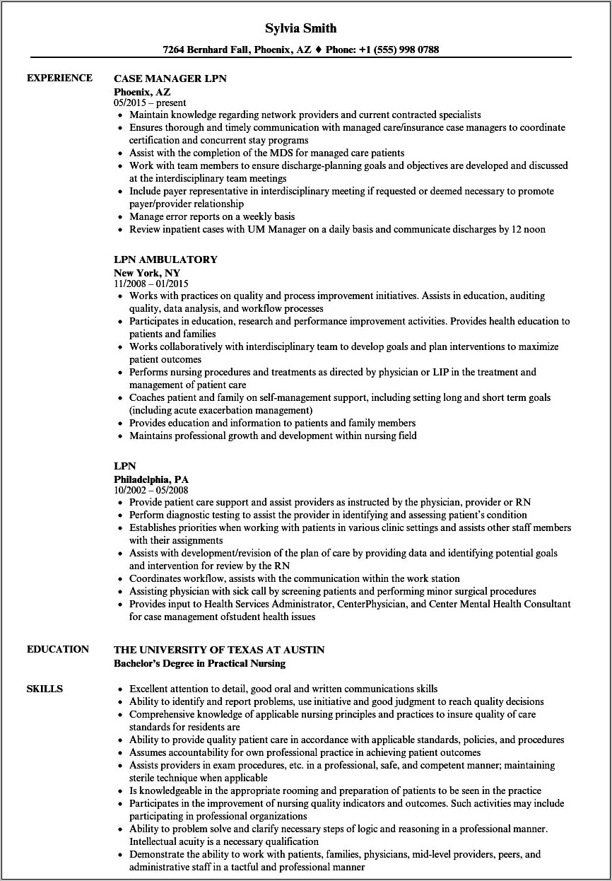 New Lpn No Experience Skills On Resume
