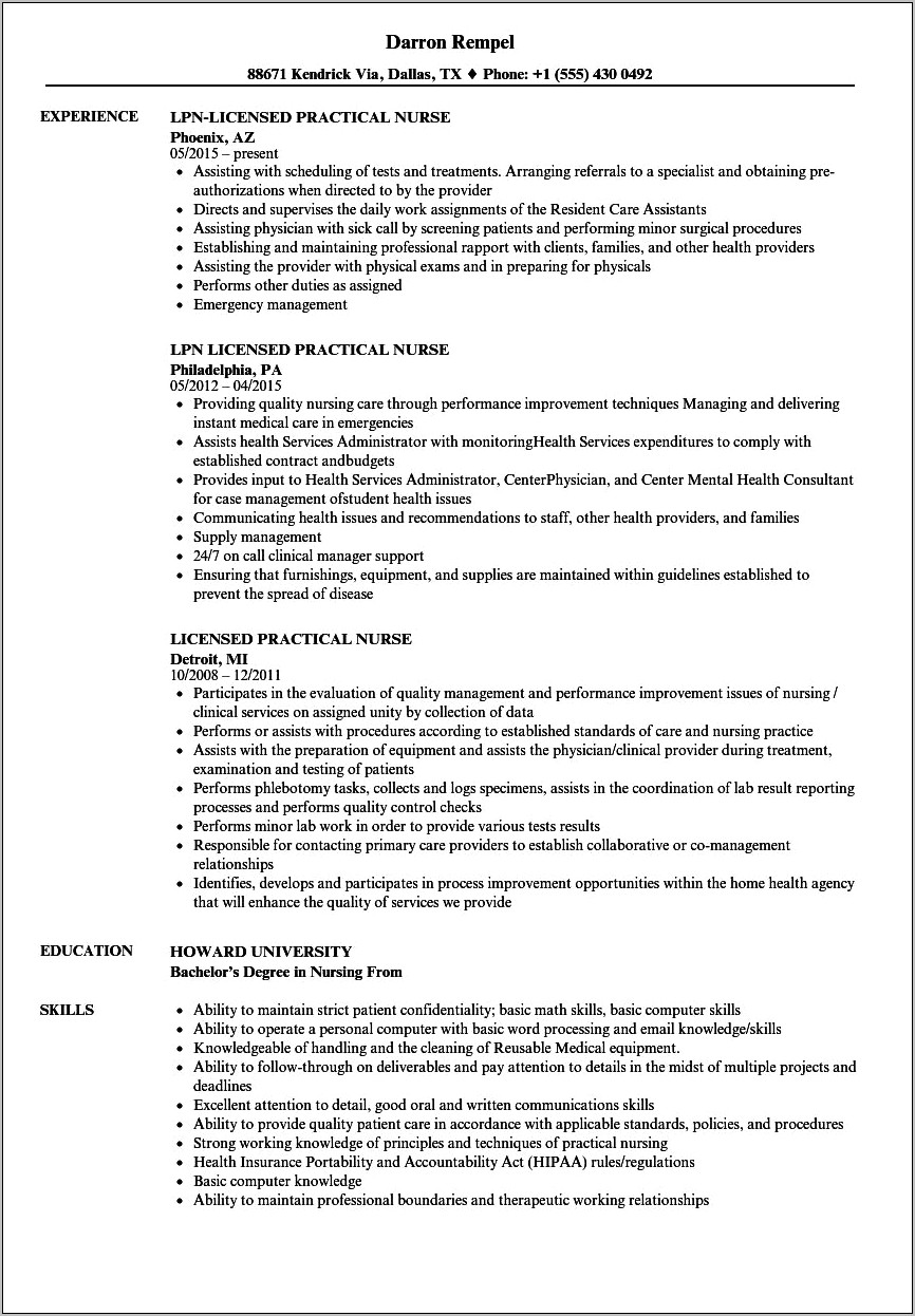 New Lpn Resume With No Experience Skills