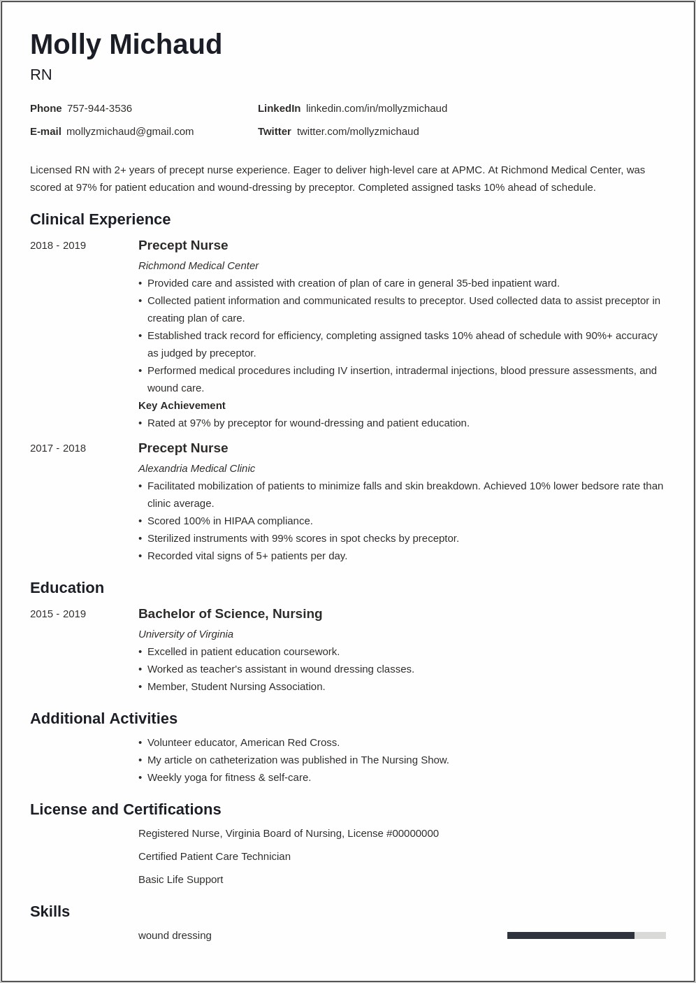 Newly Grad Vocational Nurse Resume Summary Example