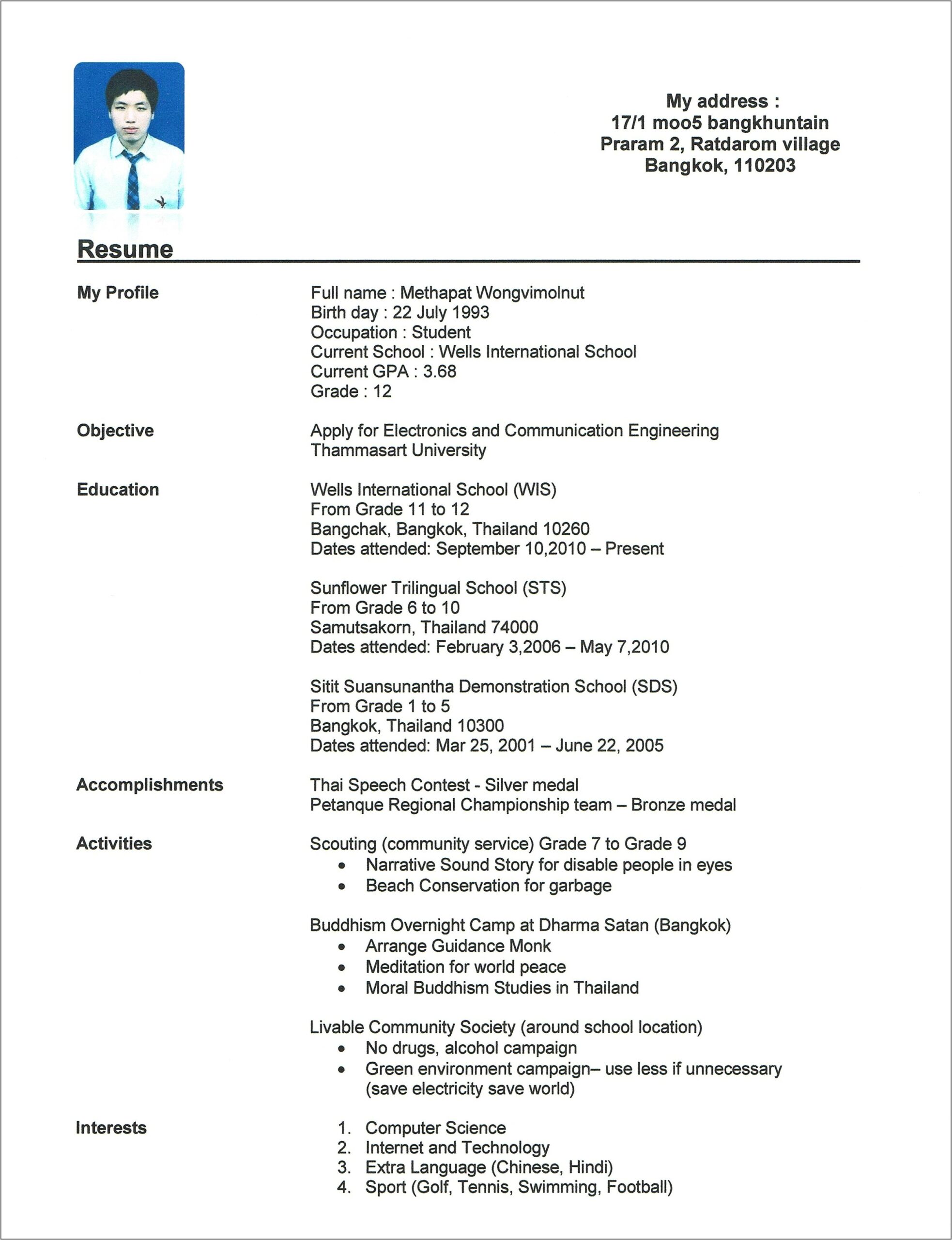 No Experience Resume For Highschool Students