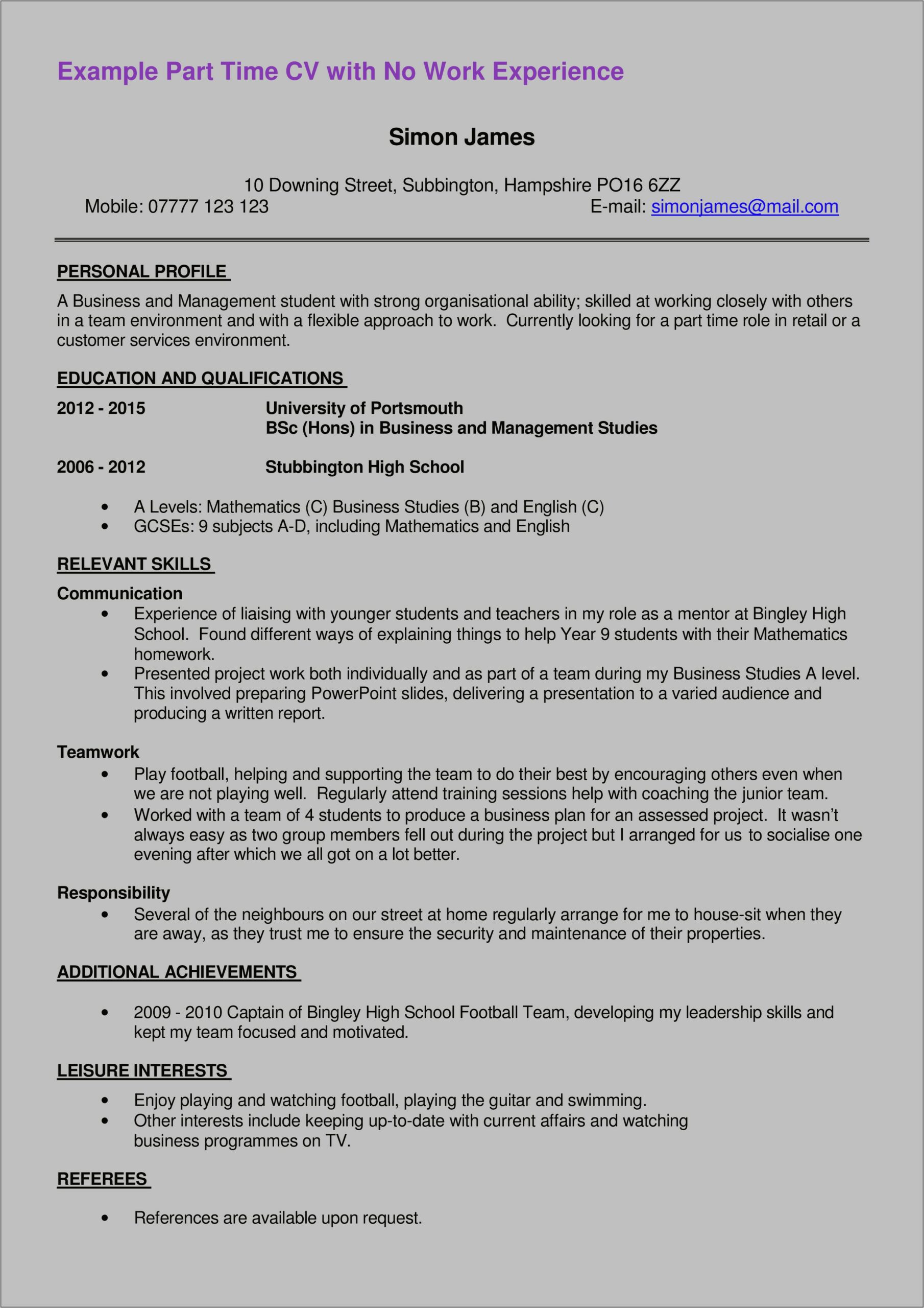No Work Experience College Resume Sample