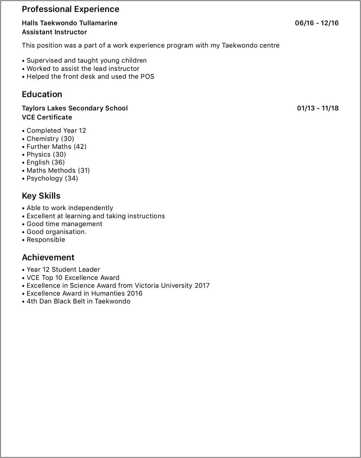 Non Experiance Resume About Me Section