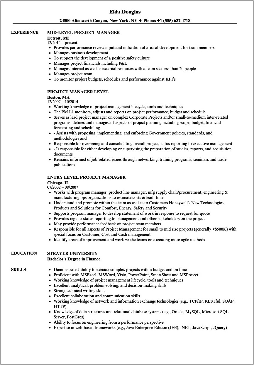 Non Technical Project Manager Example Resume