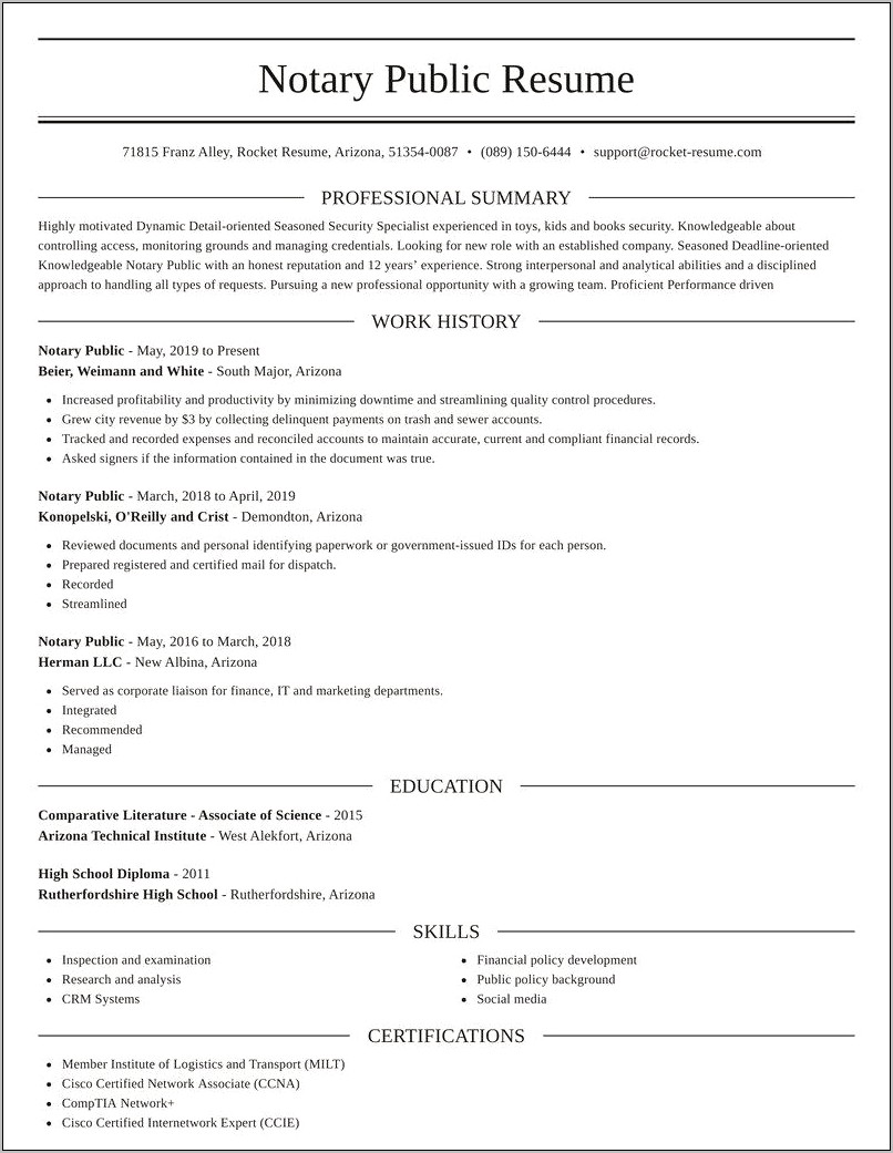 Notary Public Job Description Resume