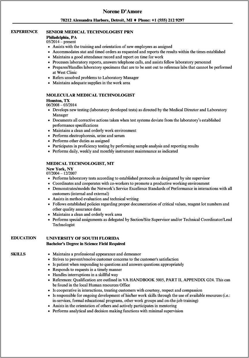 Nuclear Medicine Technologist Job Description For Resume