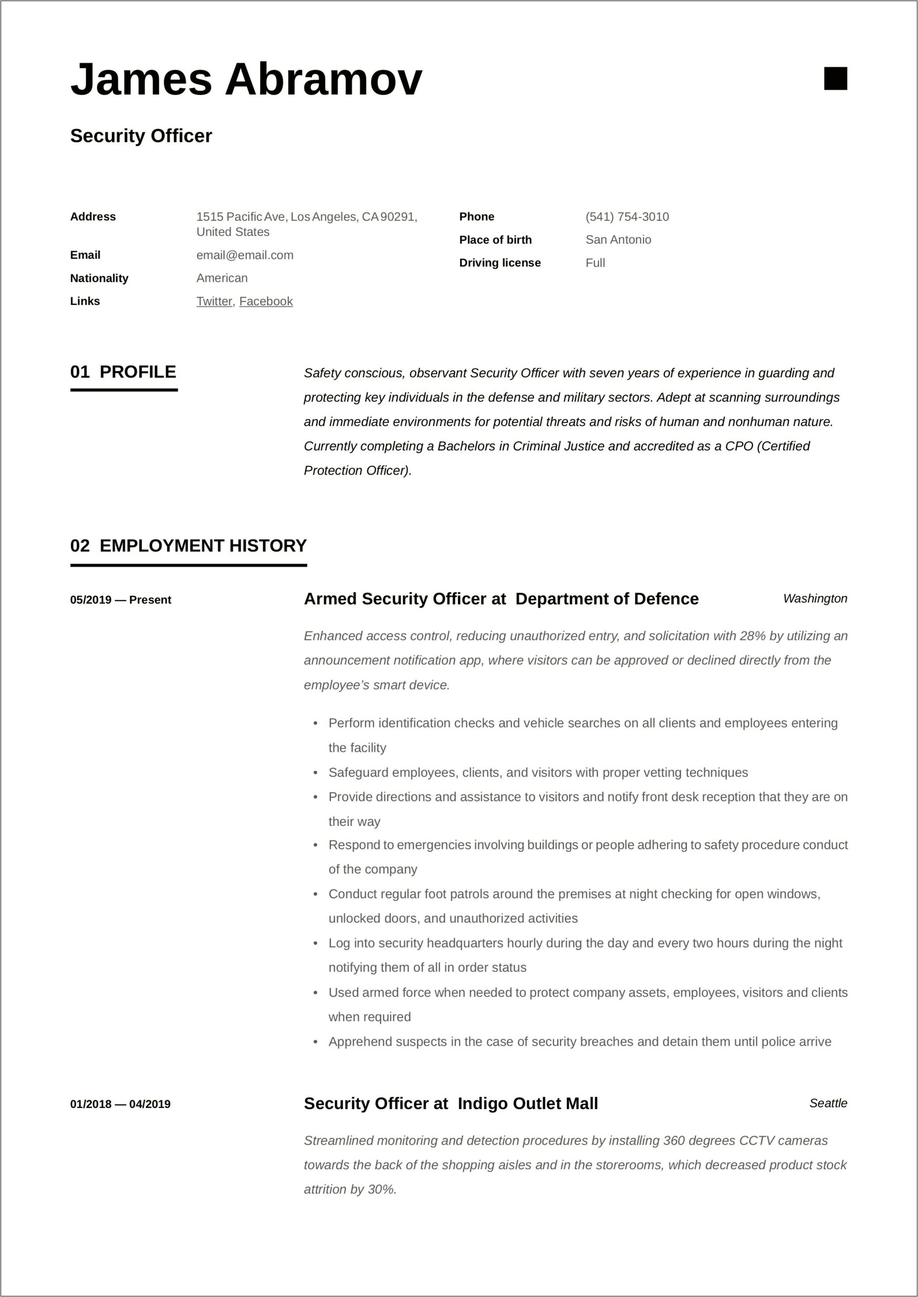 Nuclear Security Officer Job Description For Resume