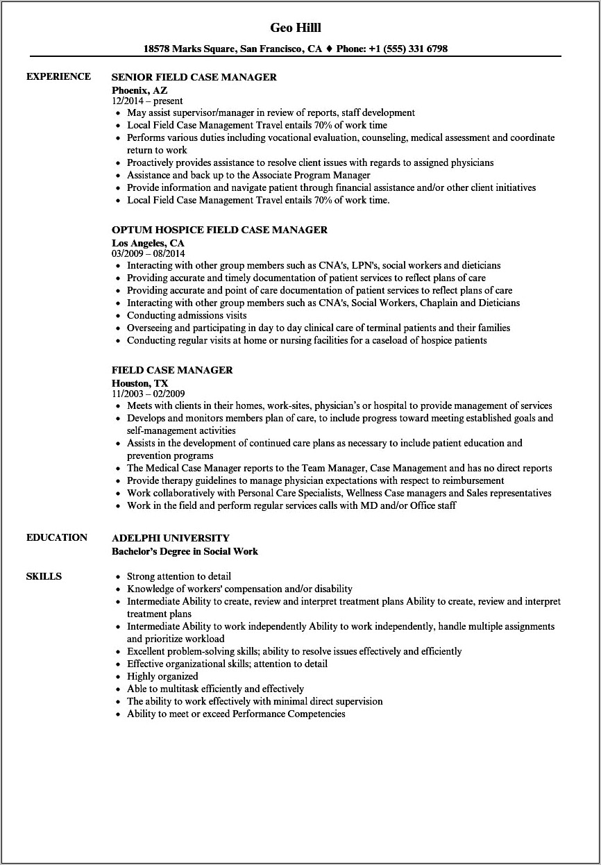 Nurse Case Manager Job Description For Resume