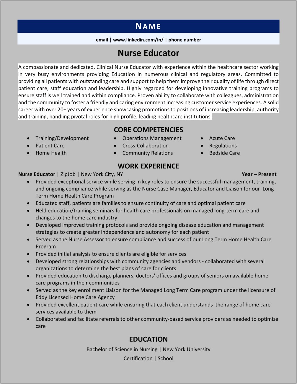 Nurse Educator School Practicum For Resume