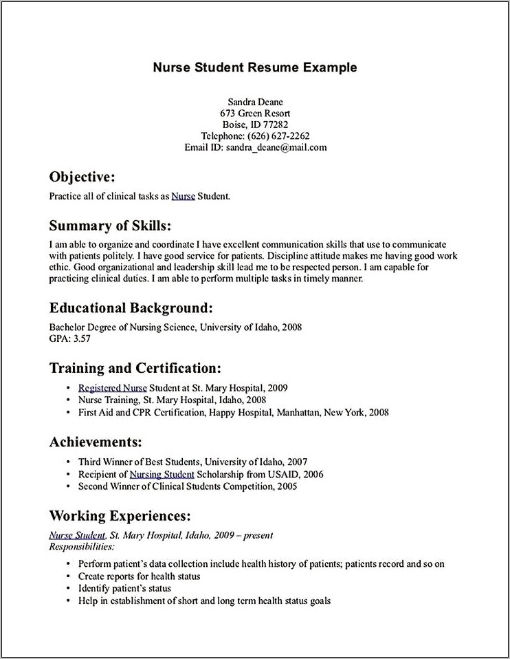 Nurse Resume Examples Of Objectives
