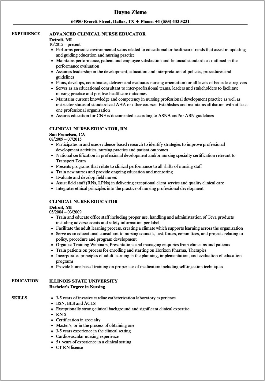 Nursing Educator Goals And Objectives For Resume