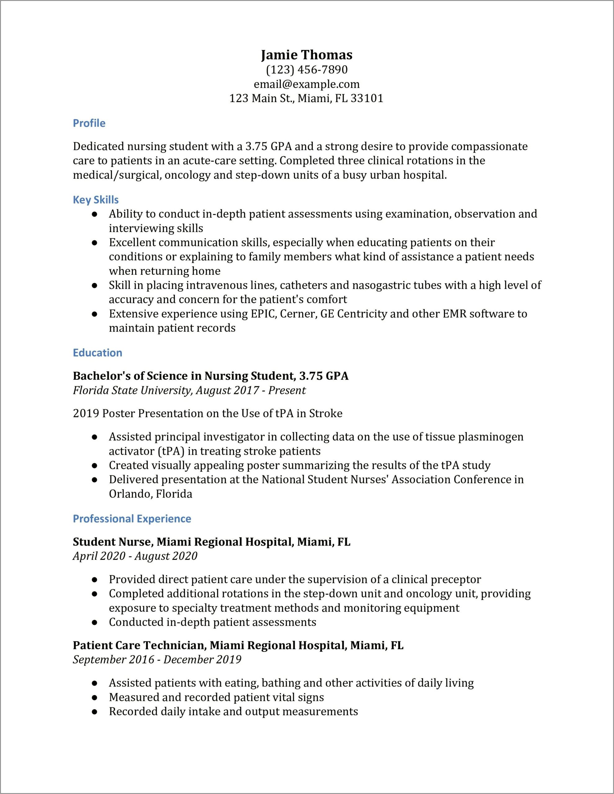 Nursing School Clinical Experience On Resume