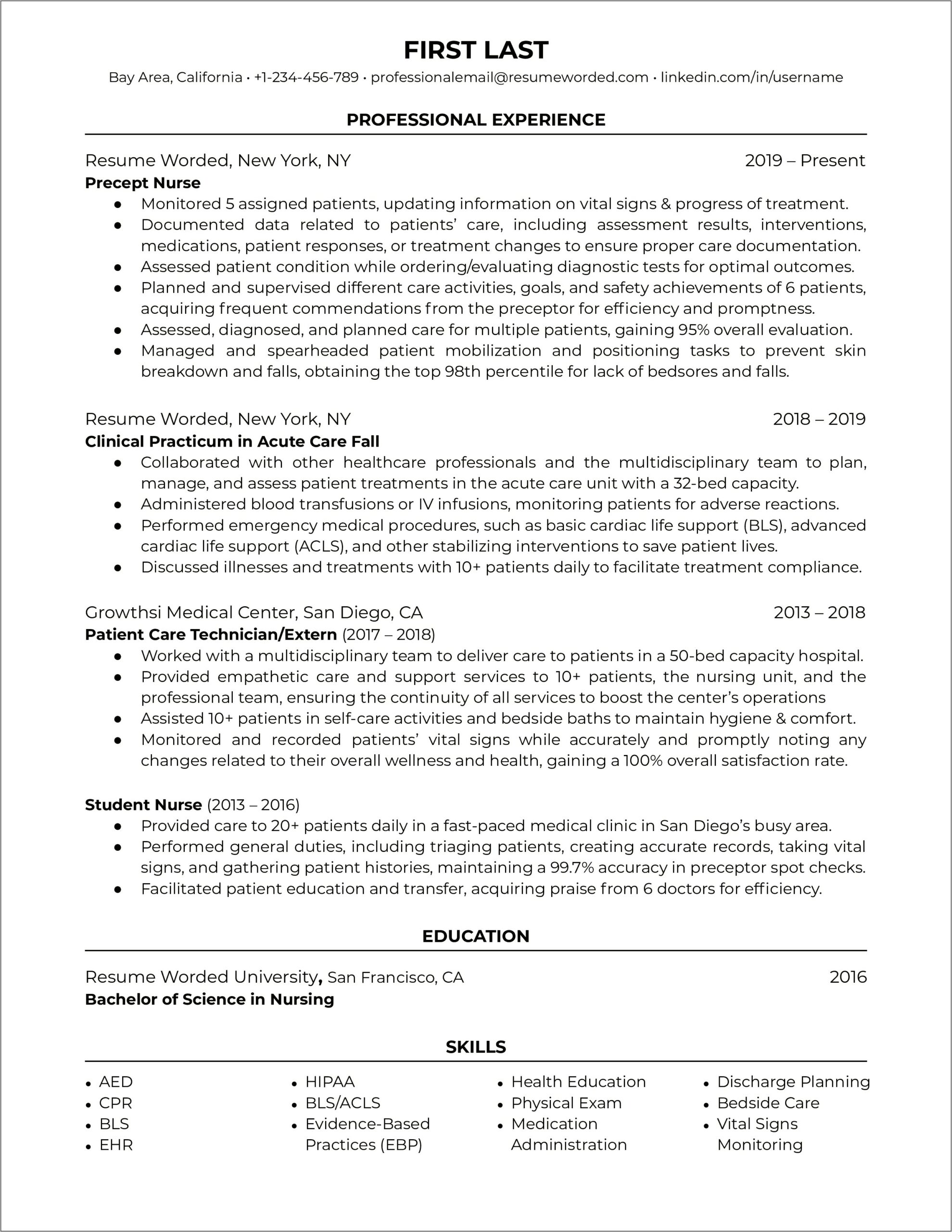 Nursing Student Resume With Clinical Experience