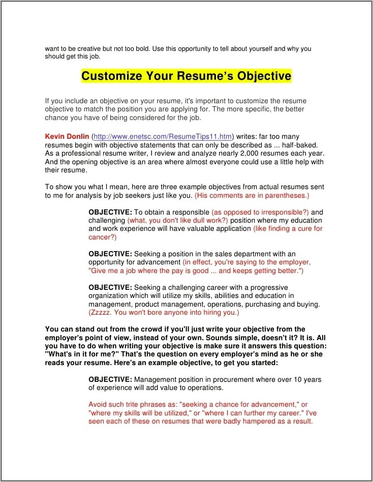 Objective As Part Of A Resume