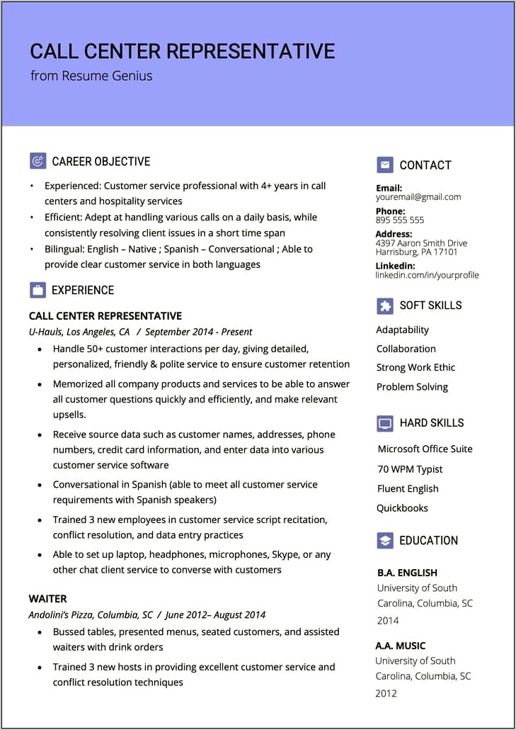 Objective Examples For Resume In Customer Service