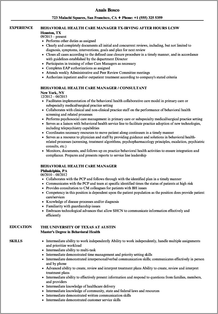 Objective Examples For Resume Mental Health Counselor