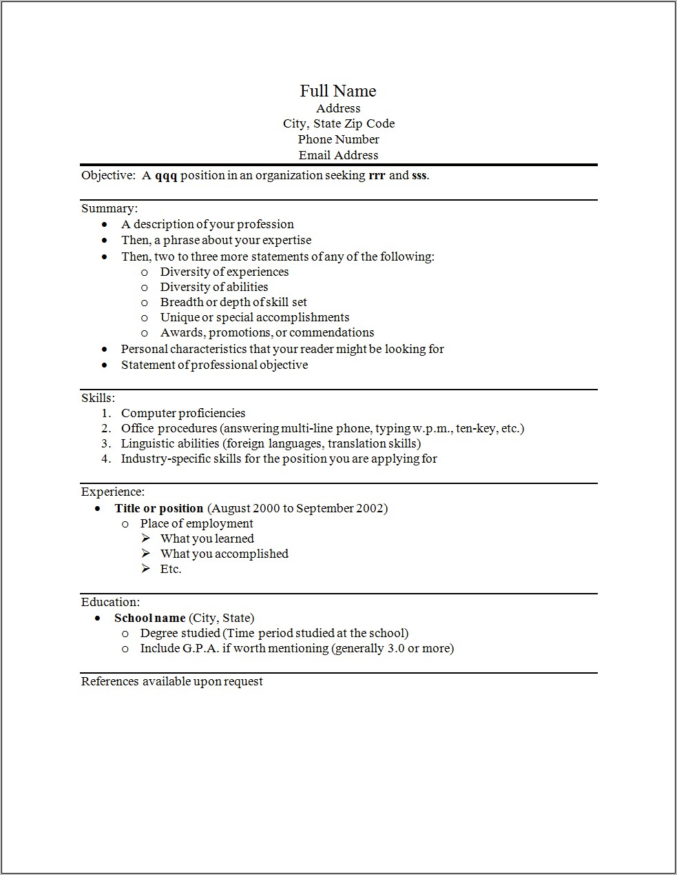 Objective For A City Position For Resume