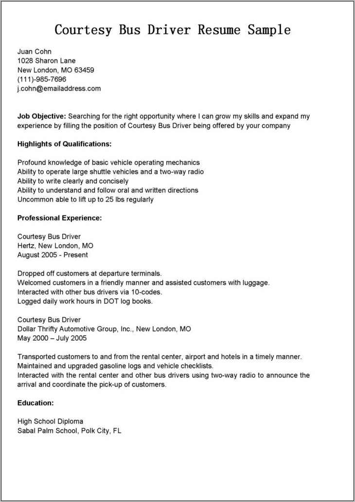 Objective For A Driving Job Resume