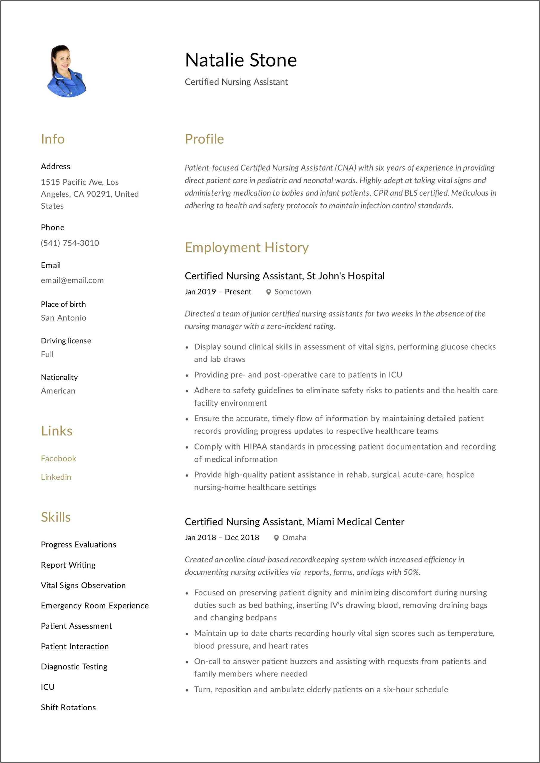 Objective For A Nursing Aide Resume