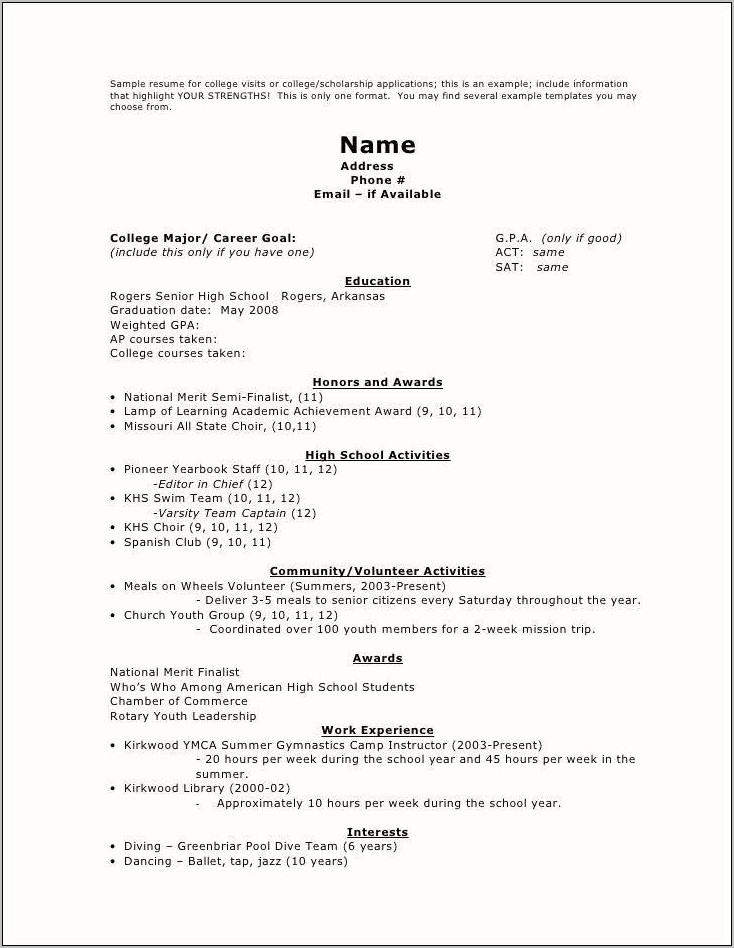 Objective For A Resume For College Application