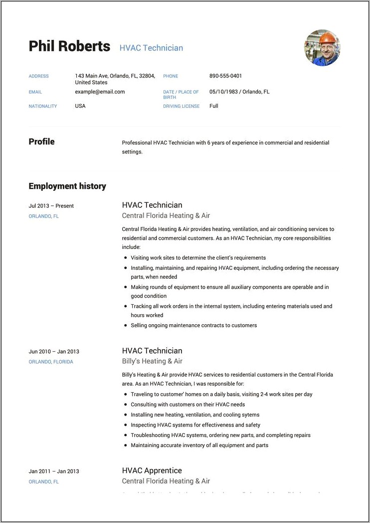 Objective For A Resume For Hvac