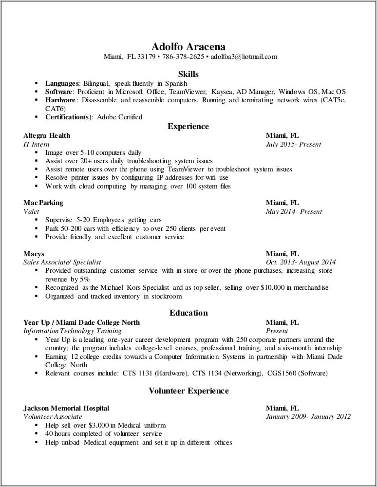 Objective For A Resume For Students Hospital Volunteer