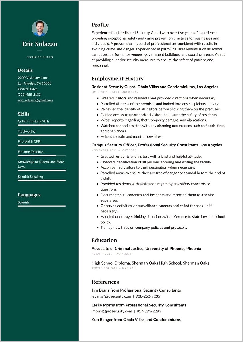 Objective For A Security Position Resume
