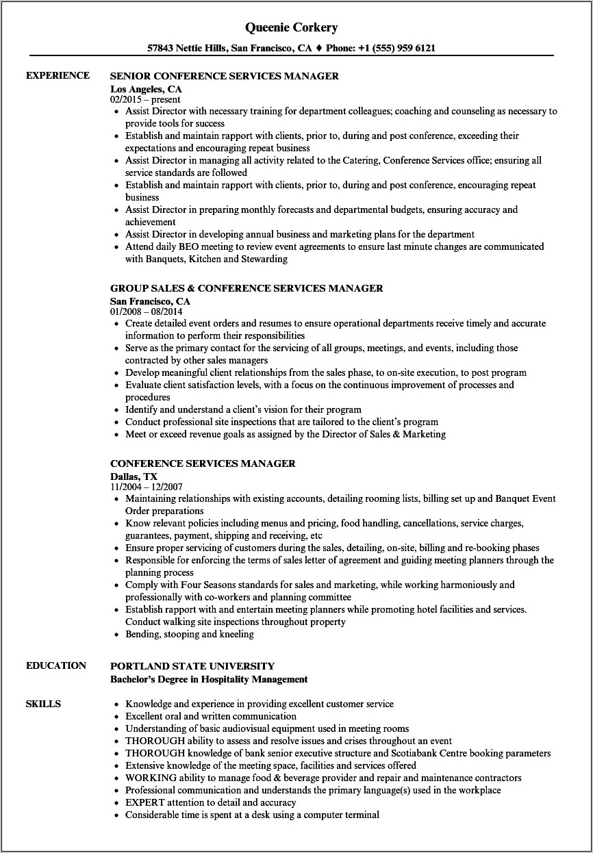 Objective For Banquet Manager Resume