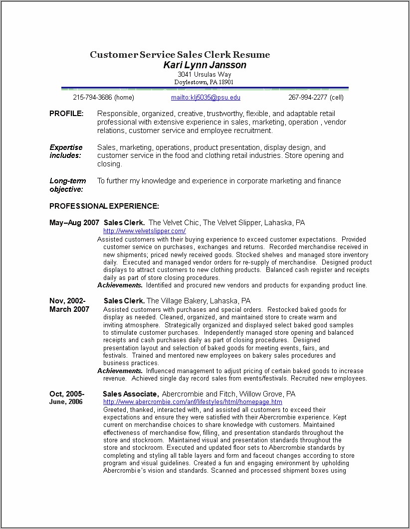 Objective For Clerical And Customer Service Resume