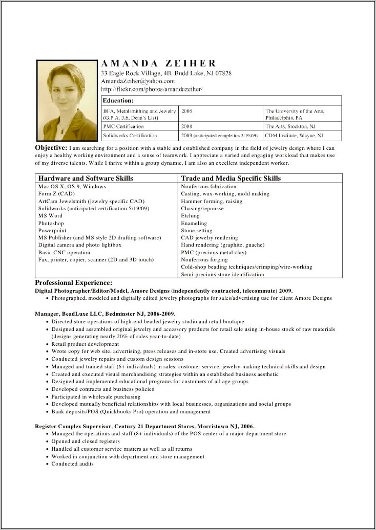 Objective For Consultant Jewelry Designer Resume
