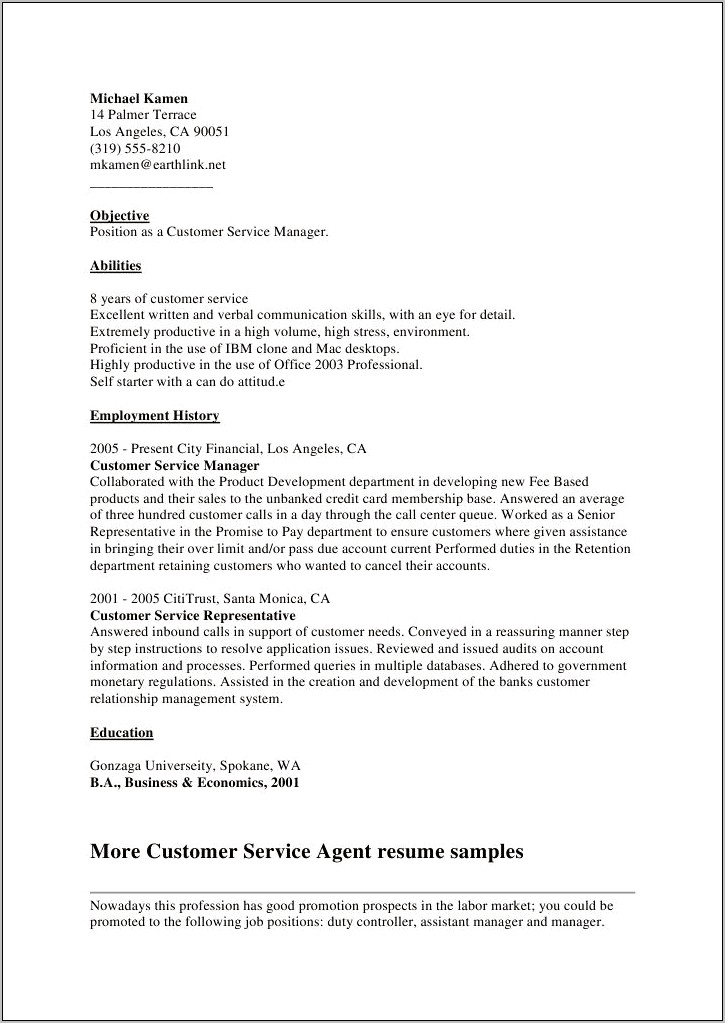 Objective For Customer Service Manager Resume