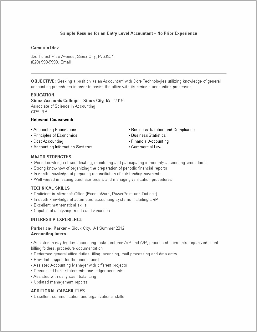 Objective For Entry Level Accounting Resume