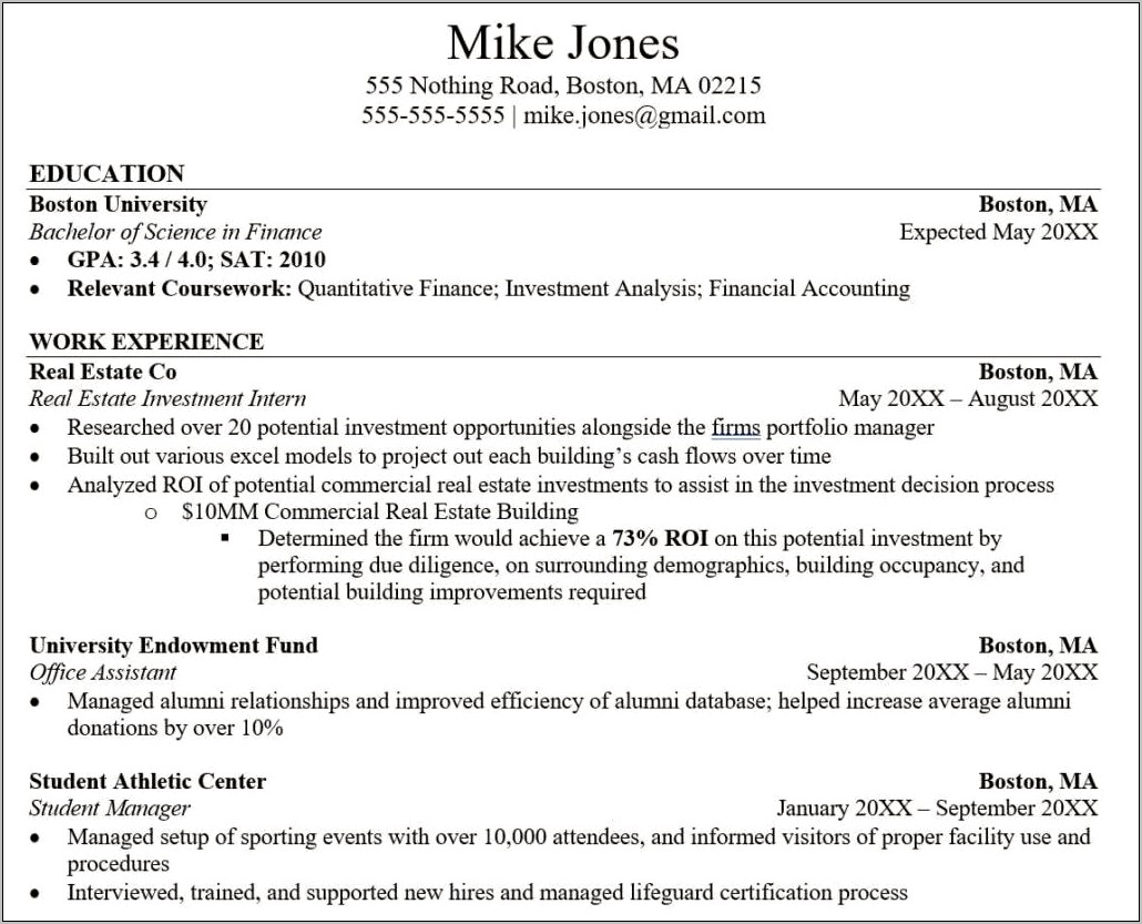 Objective For Entry Level Finance Resume