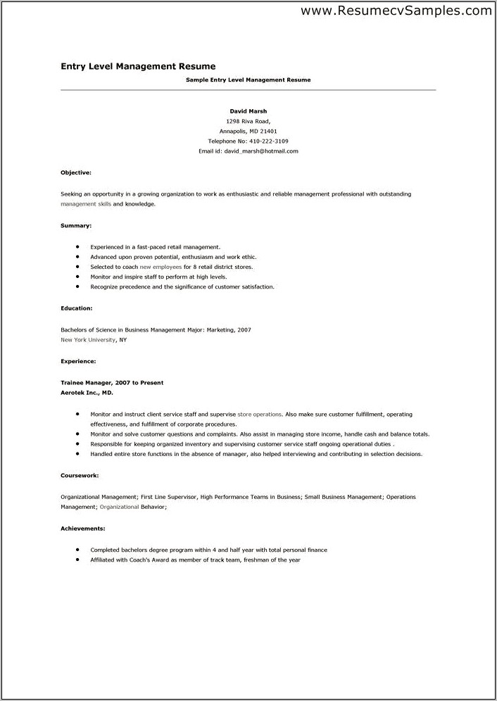 Objective For Entry Level Retail Resume