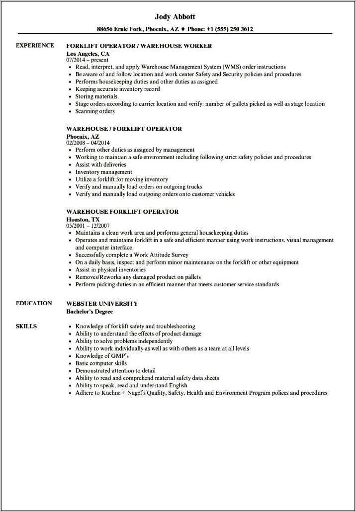Objective For Entry Level Warehouse Resume
