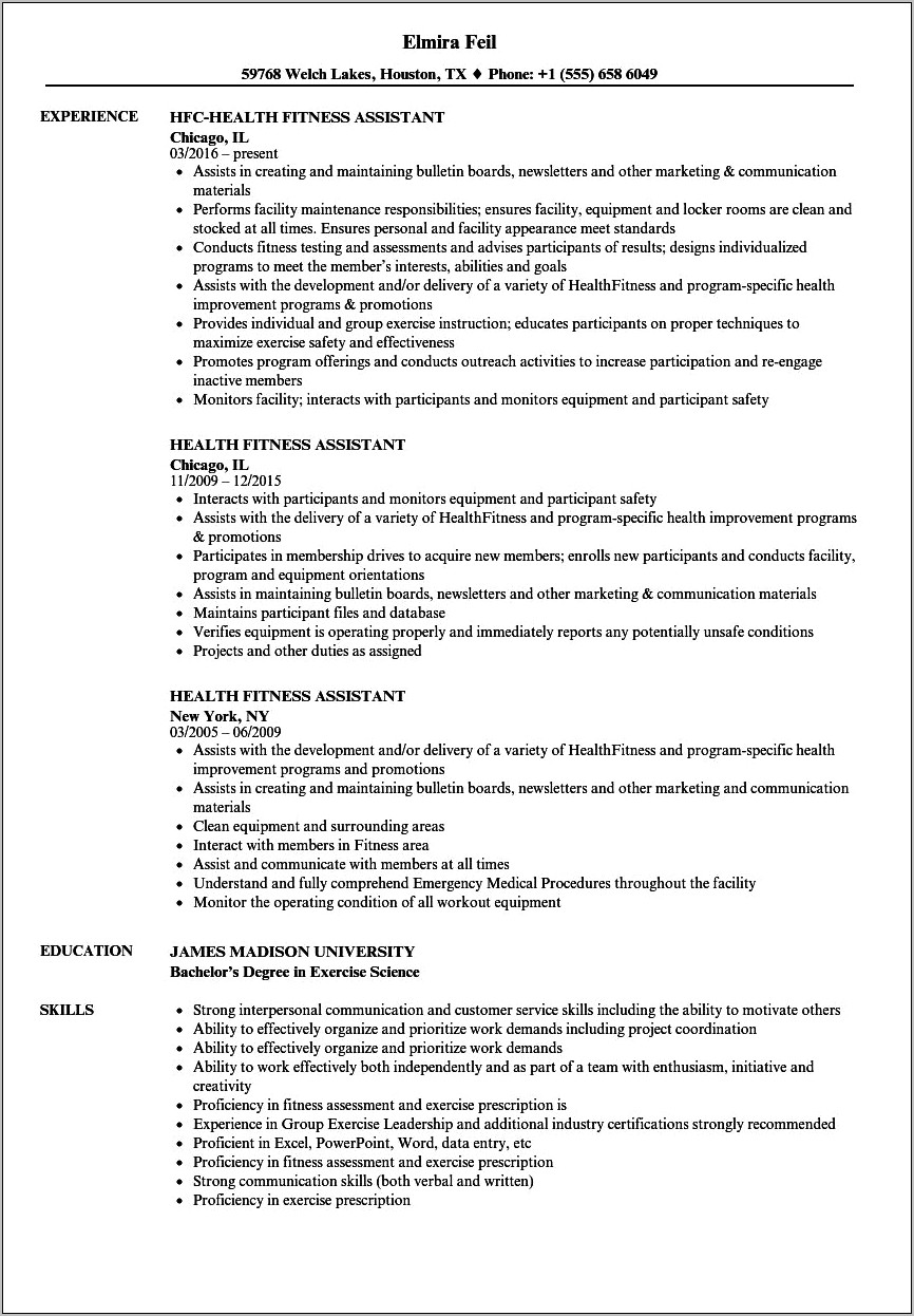 Objective For Fitness Job Resume