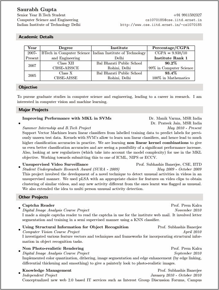Objective For Fresher Resume In Computer Engineering