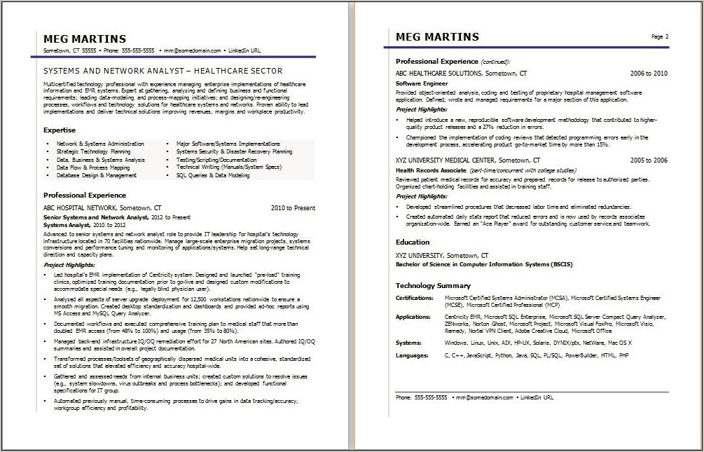 Objective For Health Information Technology Resume