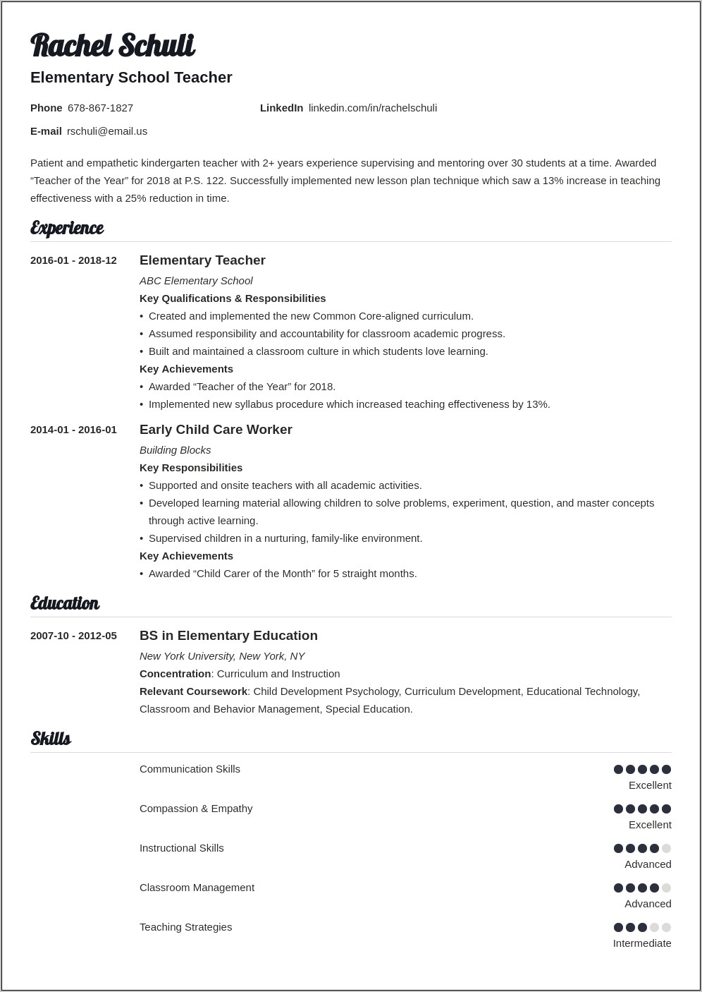 Objective For High School Special Education Teacher Resume