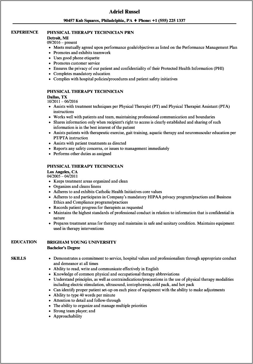 Objective For Physical Therapy Aide Resume