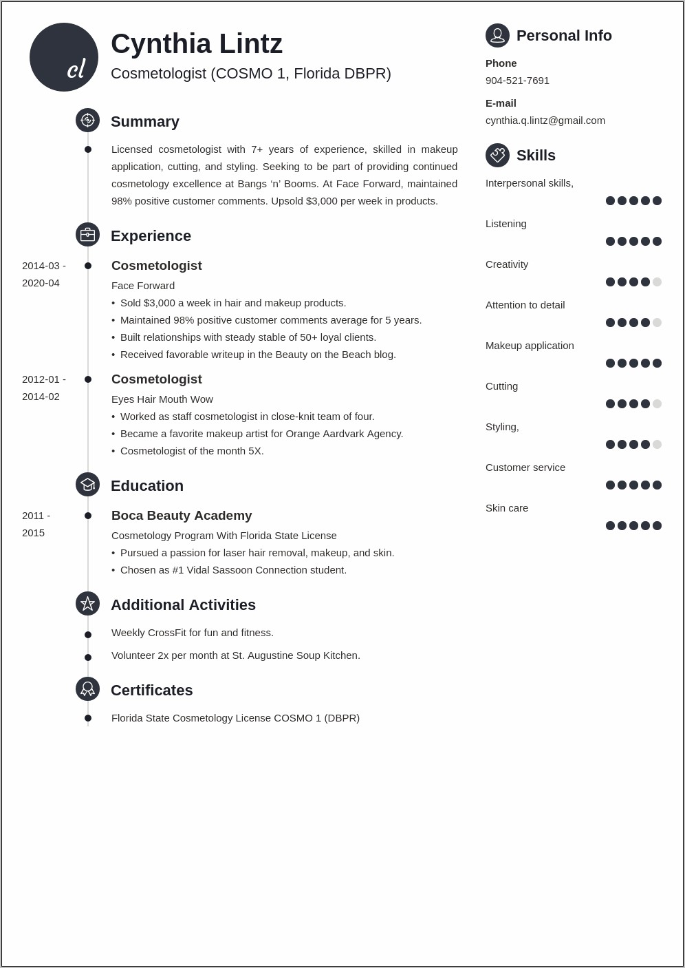 Objective For Resume Cosmetology Student