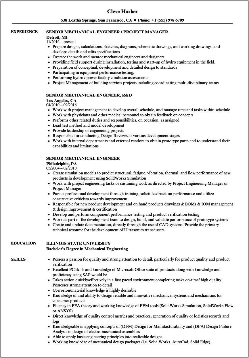 Objective For Resume Engineering Mechanical