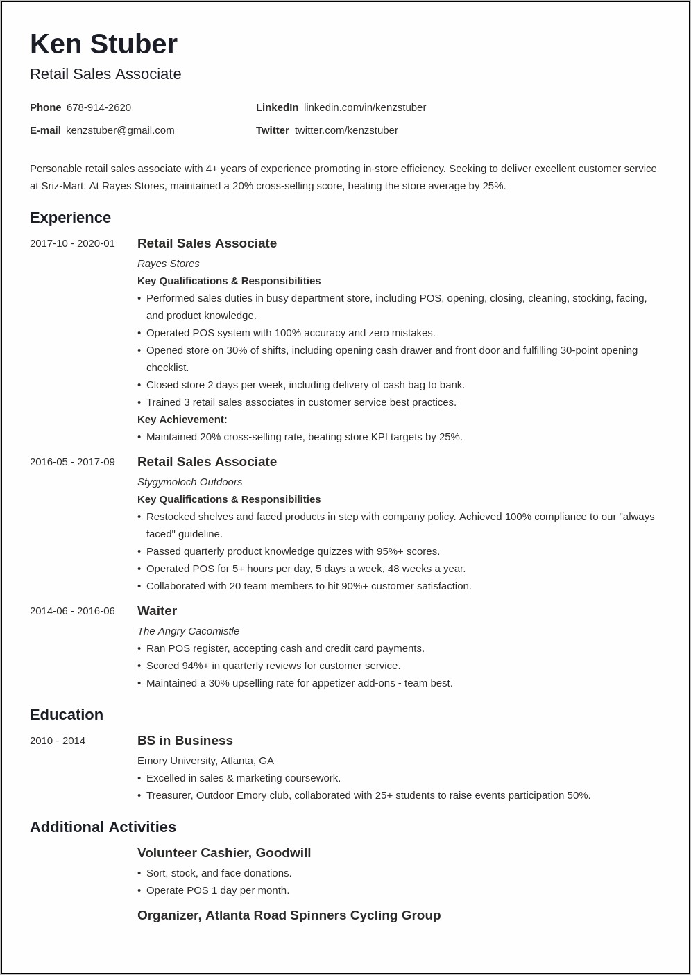 Objective For Resume Entry Level Retail