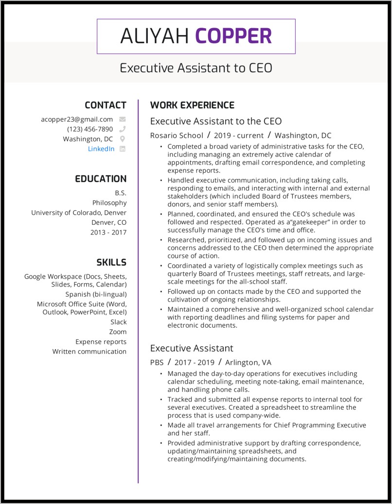 Objective For Resume For Executive Assistant